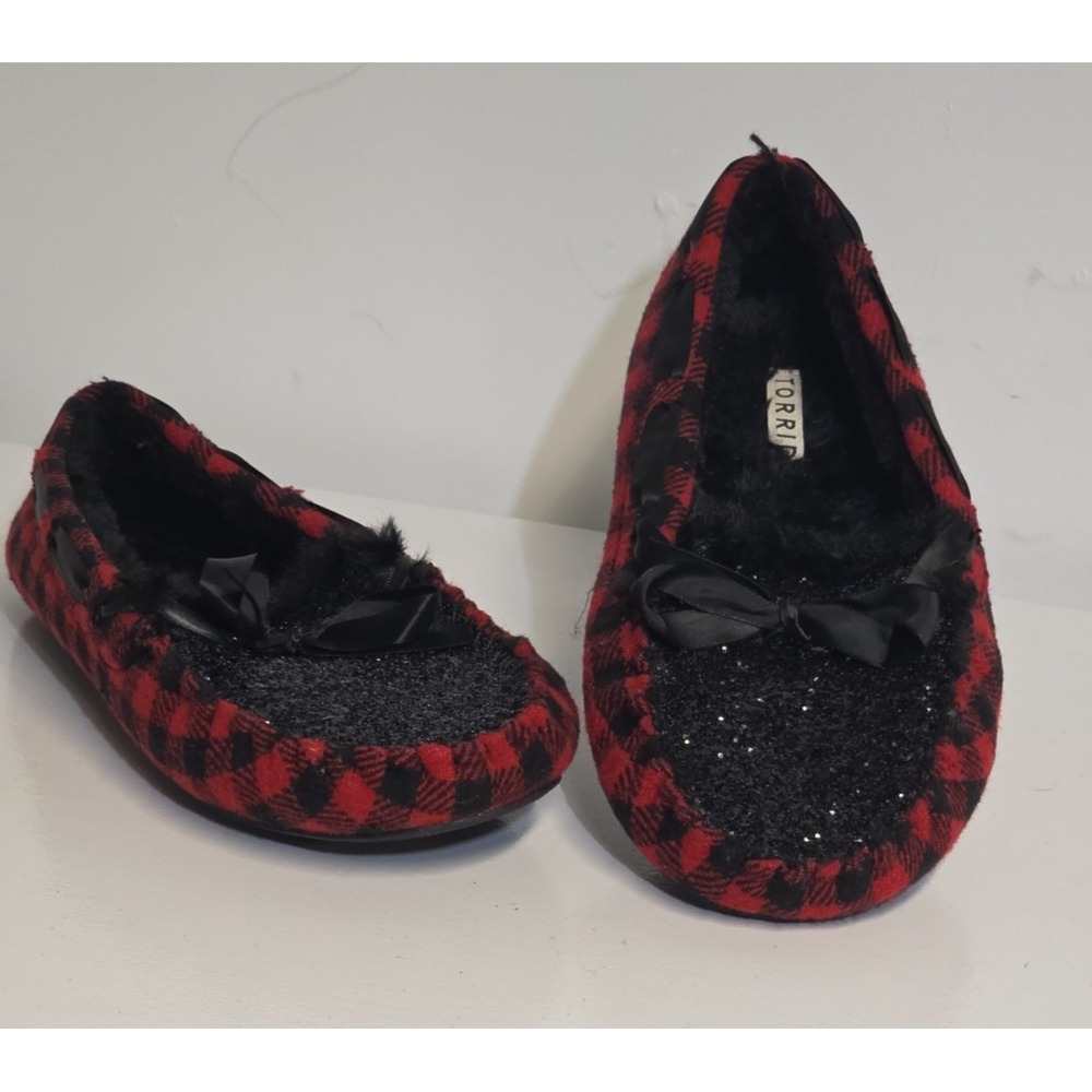 Torrid Women Size 10 Red Black Buffalo Check Slipper Flat Faux Fur Plaid Cozy